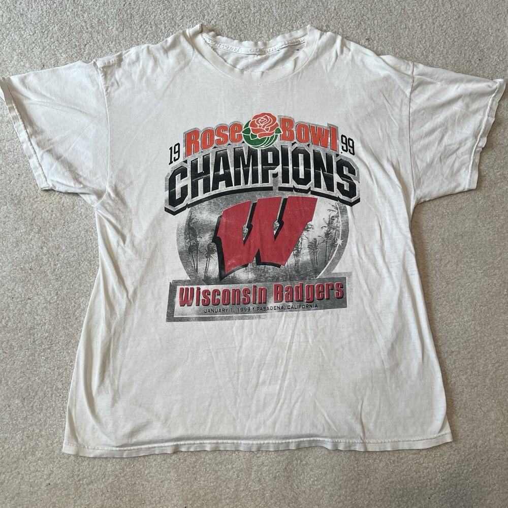 Vintage Wisconsin Badgers Rose Bowl Champions Shirt White XL 1999 NCAA Tee USA